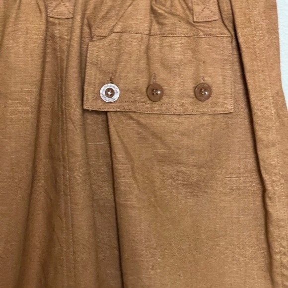 Vintage 80s Linen Safari Shirt Dress Tan Belted Utility Style | Size M | NWT - Picture 5 of 11